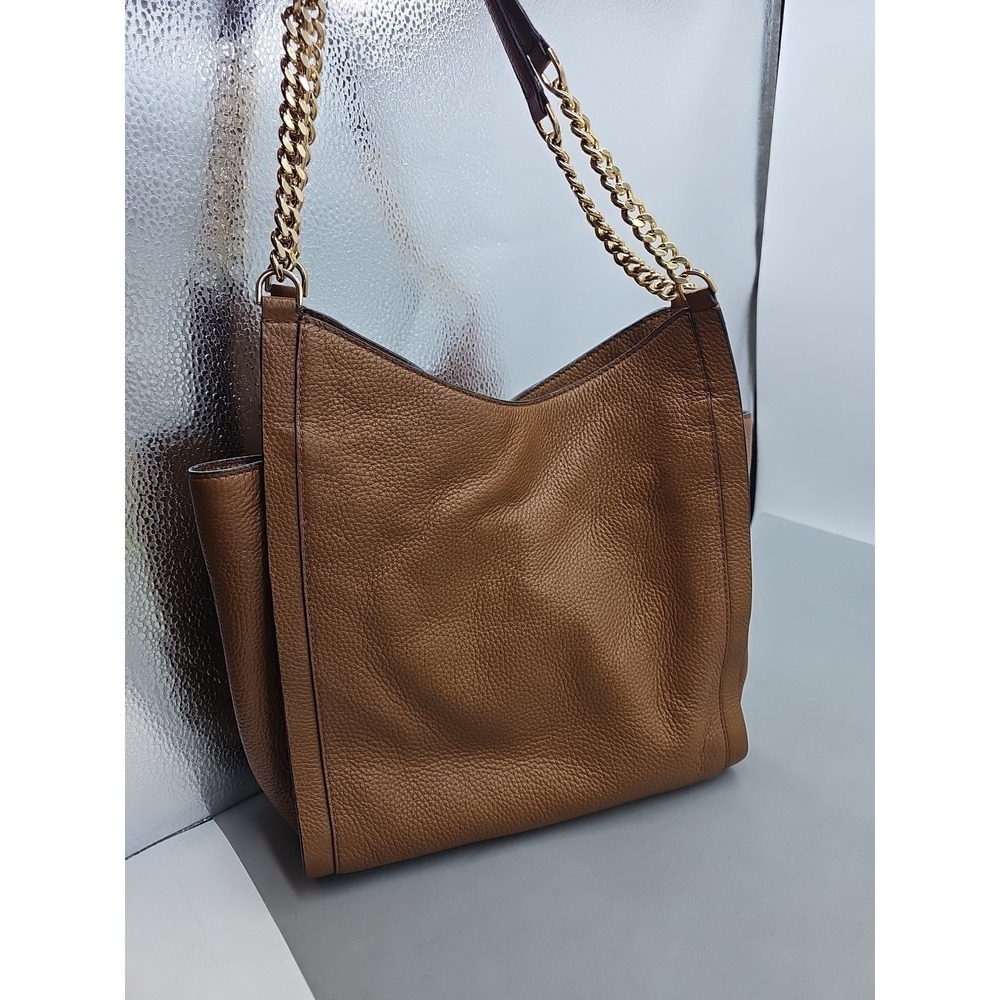 Michael Kors Women's Genuine Leather Tan Gold Chain Hobo Bag W/ Garment Bag - Picture 4 of 9
